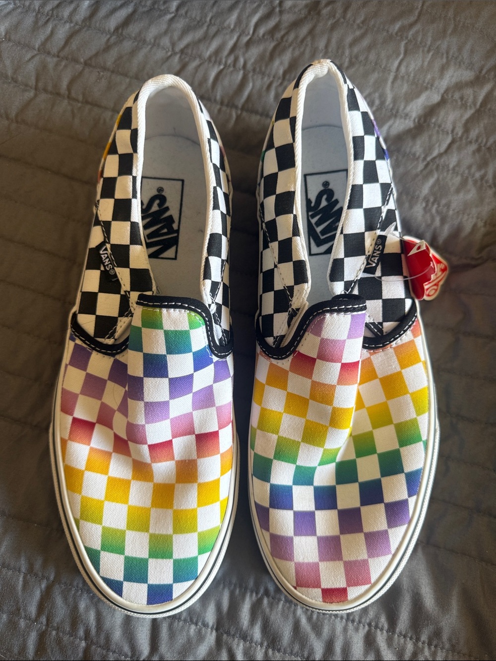 Vans Rainbow Checkerboard Slip-On Sneakers - Black/White with Multicolor